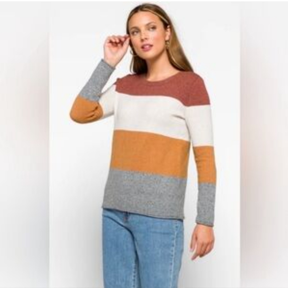 NWT Pinque Colorblock Rolled Hem Crew Neck Sweater XXL